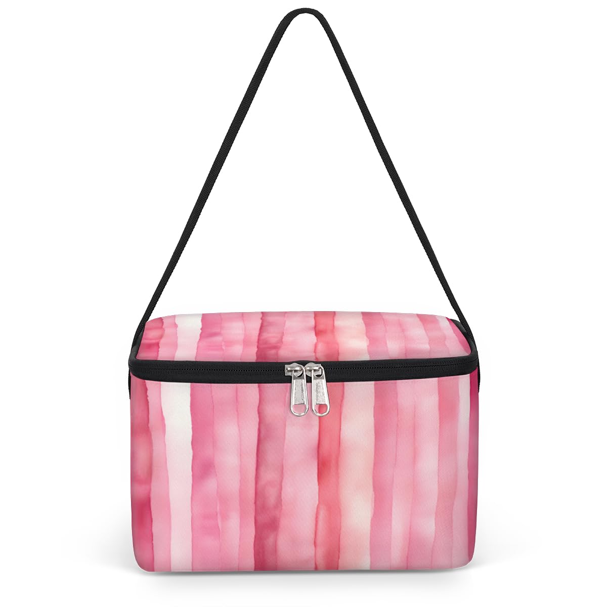 GzLeyigou Pinks Stripe Lunch Bags for Women Men 9 Cans, Hot & Cold Food Delivery Bag Insulated Grocery Bag Insulated Lunch Box Abstract Textured Cooler Bag for Office Work Picnic Beach