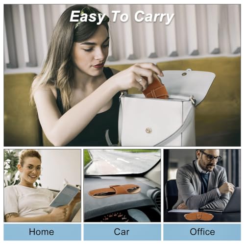 Image of CREATCABIN Leather Glasses Case Portable Sunglasses Pouch Travel Lightweight Slim Squeeze Eyeglasses Holder Bag with Suede Fiber Cleaning Cloth for Women Men Chocolate