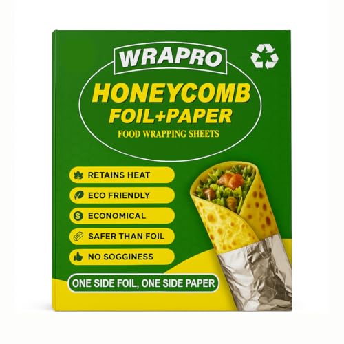 Image of Foil Paper Wrapping Sheets | Food-Grade Aluminium Foil Paper Wrap Roti & Fresh Kitchen Food Essential | Honeycomb Insulation Keeps Food Warm | 2 in 1 Aluminium Foil and Paper for Food Wrapping