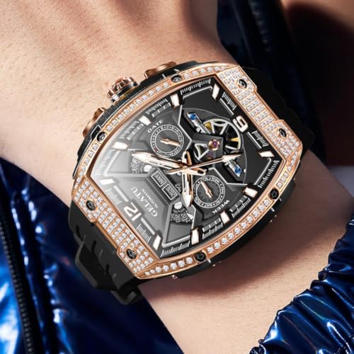 Image of OLEVS Men Watch Automatic Tonneau Watch Skeleton Mechanical 50M Waterproof Square Male Watches White /Black /Rose Gold