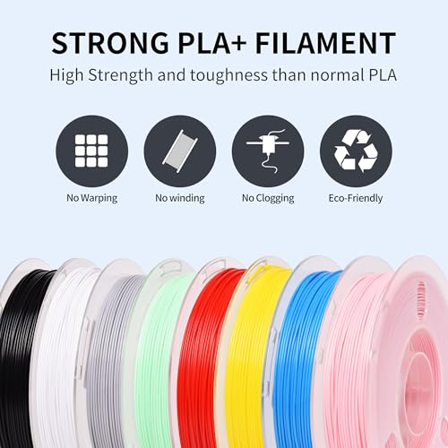 Image of RAMBERY 500gx8 PLA+ Filament Bundle 1.75mm, 8 Colors PLA Plus 3D Printing Filaments Dimensional Accuracy + /- 0.02mm, 8 Pack 500g Spools, Black /White /Red /Yellow /Gray /Blue /Pink /Mint Green