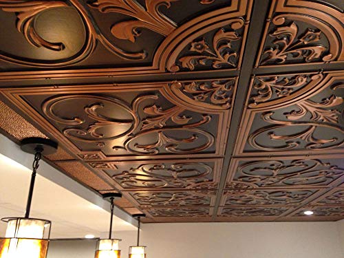 Lilies And Swirls-Faux Tin Ceiling Tile - Antique Copper 25-Pack #TOP3