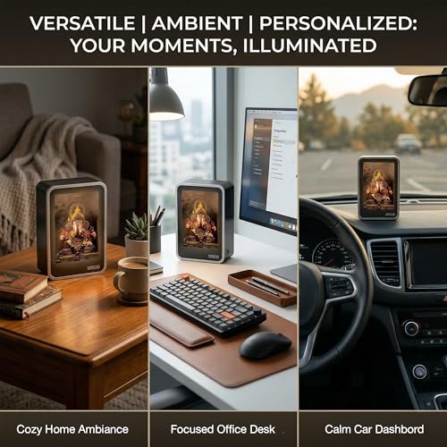 Image of Car Dashboard God Digital Frame Both Side with 16 Different Colors and Adjustable Brightness- Size 4.5 inchx3.3 inch | Shrimant Dagdusheth Ganpati and Lalbaugcha Raja
