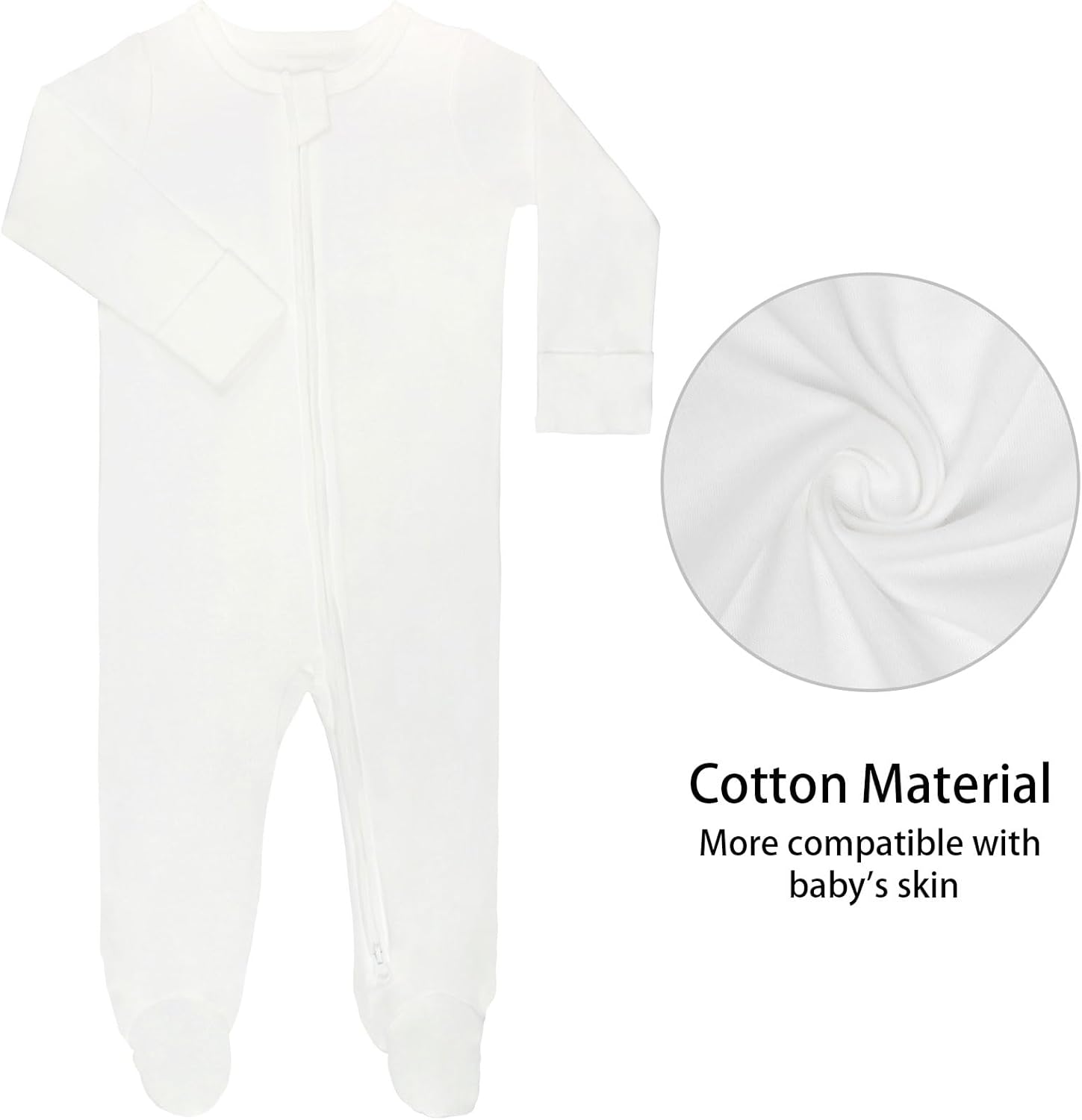 GUISBY Long Sleeve Baby Footed Pajamas with Mittens Cotton Sleepers with Zipper 3-Pack