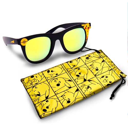 Image of ARKAID Pokemon Pikachu Black Frame Sunglasses - Stylish, Comfortable & Durable UV-Protection Pokemon Black Sunglasses with Soft Carrying Case - Officially Licensed