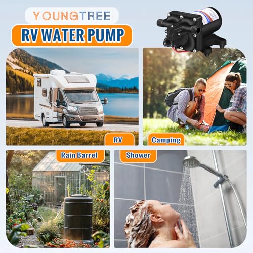 Image of YOUNGTREE 12V RV Water Pump 3.5GPM 55PSI On Demand Fresh Water Pressure Diaphragm Pump 12 Volt Self Priming with Pressure Switch for RV Camper Marine Sprayer Outdoor Shower Kitchen Garden