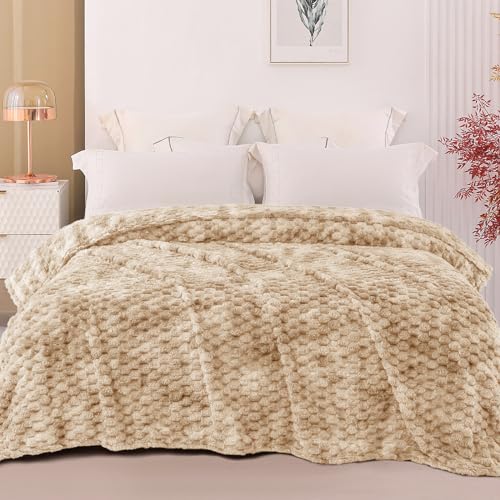 Image of Exclusivo Mezcla King Size Fleece Blanket for Bed, 90x104 Inches Stylish Jacquard Velvet Soft Blanket, Fuzzy Cozy Lightweight for Winter, Tie-dye Camel