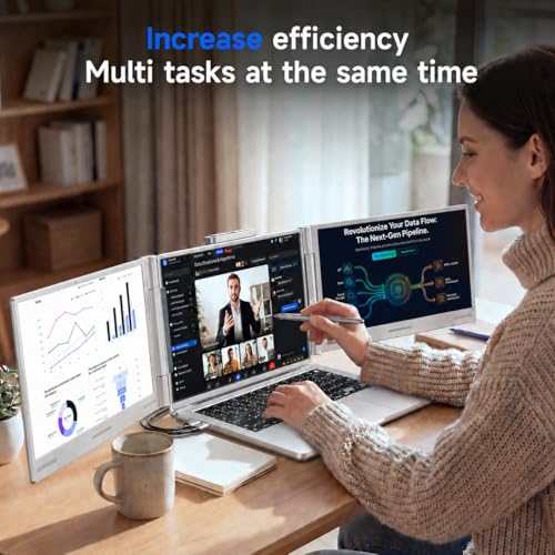 Image of AOC 14 inch Laptop Screen Extender, Triple Portable Monitor for 13 inch-17.3 inch Laptops, 1080P FHD IPS Display, HDMI /USB-C Cable Plug-Play, Laptop Monitor Extender for Mac /Windows (Silver)
