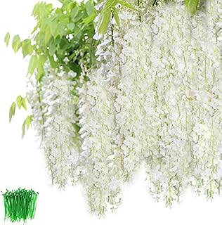 OrgMemory Wisteria Vine, Artificial Flowers, (24 Pcs, 110cm Each, 100Pcs Cable Tie), Flowers Plants Hanging for Wedding Party Garden Decor (Purple)