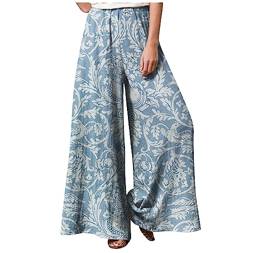 Generic Women's Palazzo Pants Wide Leg High Waisted Lounge Casual Beach Boho Pants Elastic Drawstring Wide Leg Flowy Pants