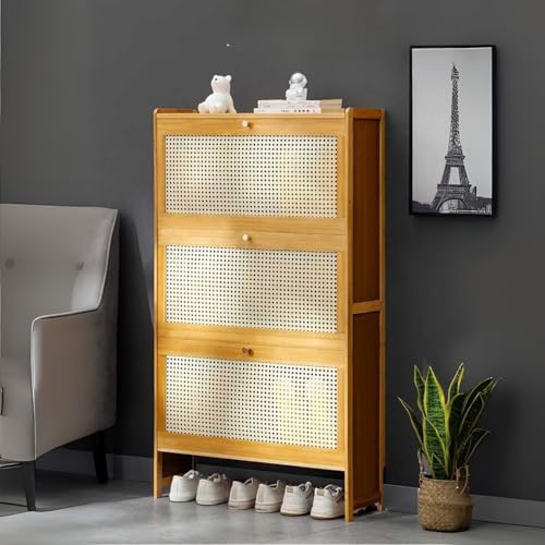 Zapatero estrecho con 2-6 puertas ajustable moderno para entrada y recibidor, capacidad para 16-24 pares, 100 cm, acabado natural, 6 cajones