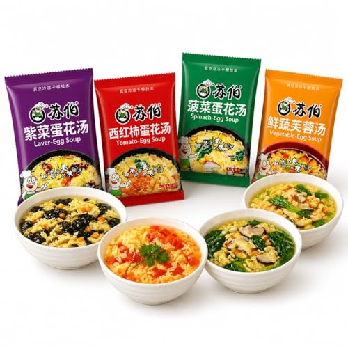 Soupe aux œufs instantanée déshydratée aux légumes assortis | Tomate, épinards, algues x20