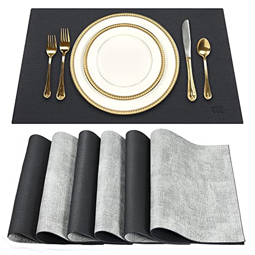SUEH DESIGN Manteles Individuales de Cuero Juego de 6 Mantel Individual de PU Moderno Lavables Resistente al Calor Impermeable para Mesa de Comedor de Cocina Hoteles Restaurante 43cm x 31cm