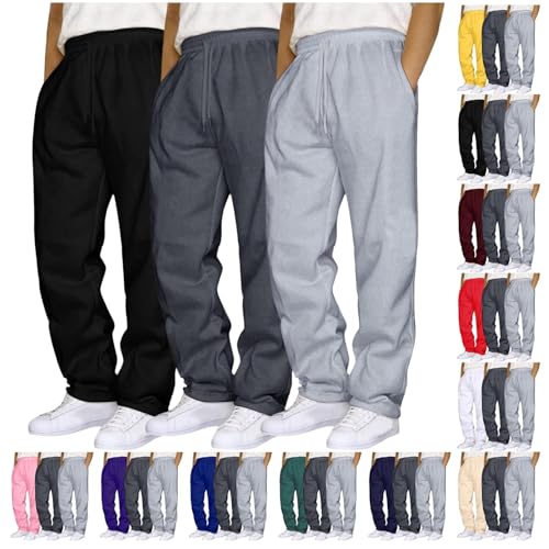 Open Bottom Sweatpants for Men 3 Pack Drawstring Elastic Waist Joggers with Pockets Athletic Workout Sweat Pants