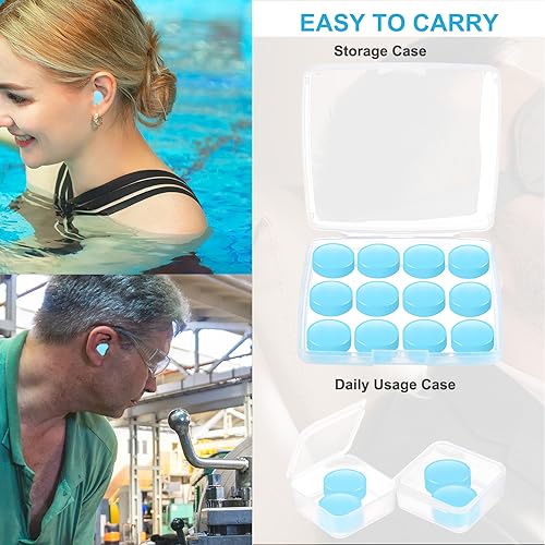Image of Ear Plugs for Sleeping, 16 Moldable Noise Cancelling Silicone Earplugs for Swimming, Snoring, Sleep and Studying, Blue