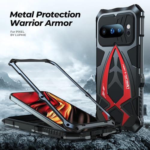 Image of Lunivop for Google Pixel 10 Pro Case /Pixel 10 Case Metal Hard Phone Case Cover Case para Screw with Camera Protection Heavy Duty metalicas Military Grade Black Red