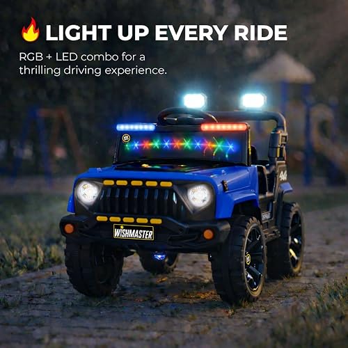 Image of Wishmaster 4x4 Kids Electric Ride On Jeep with Remote Control | Battery Operated Car for Kids 2-6 Years | RGB LED Lights, Bluetooth Music | Birthday Gift | 1-Year Warranty On Motors & Motherboard