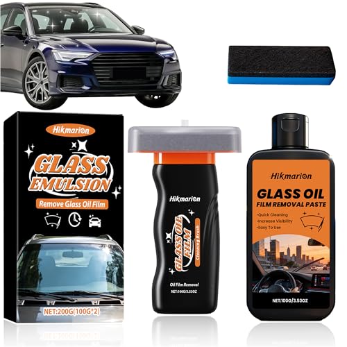 DONGTATA Glass Emulsion Auto Scheibenreiniger Set Ölfilmentferner für Windschutzscheibe mit Reinigungsschwamm Bürste Push Design für Fenster Spiegel entfernt Ölfilm für klare Sicht beim Fahren