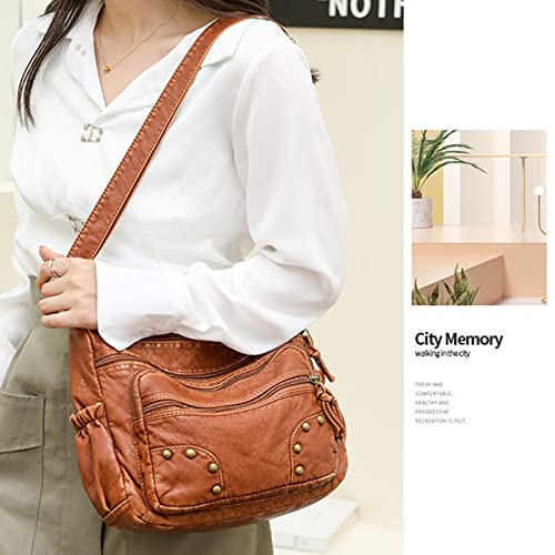 Crossbody Bag for Women Multi Pocket Shoulder Bag Medium Travel Purse Soft Washed Leather Satchel2