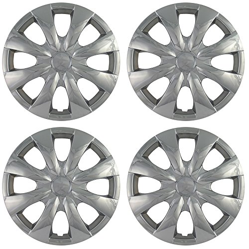 OxGord 15 inch Chrome Snap-On Hubcaps with 8 Spoke Compatible with 2009-2013 Toyota Corolla Standard Steel Wheel Covers