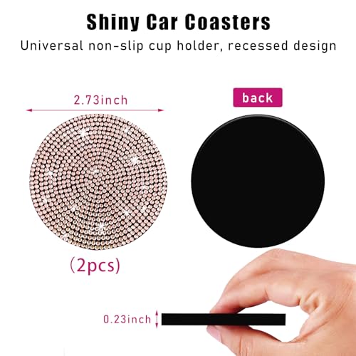 Image of Ziciner 2PCS Bling Car Cup Holder Coaster, 2.73 Inch Anti-Slip Cup Insert Coasters, Crystal Rhinestone Auto Drink Cup Mat, Universal Interior Decor Car Accessories for Women Girls (Golden)