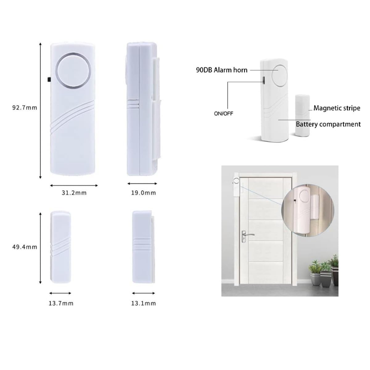 4 Pack Allarme Porta/Finestra Magnetico, Sensore di Sicurezza Wireless Sistema di Allarme Antifurto Forte 120 Db, Rilevatore di Avviso di Ingresso Garage Capannone