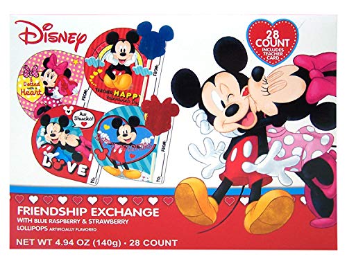 Disney Mickey and Minnie Valentine's Day Cards with Lollipops, 28 Count