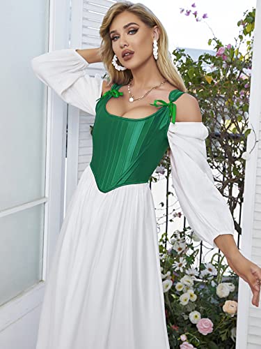 Image of Dreay Womens Vintage Asymmetrical Hem Overbust Corset Tie Front Lace-up Back Bustier Shapewear Top