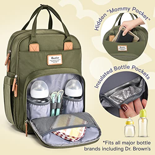 Image of RUVALINO Diaper Bag Backpack-Expandable Baby Bag with up to 50% Capacity -Baby Essentials Bag with Changing Pad Insulated Bottle Holders & Pacifier Case, Waterproof, Army Green XL