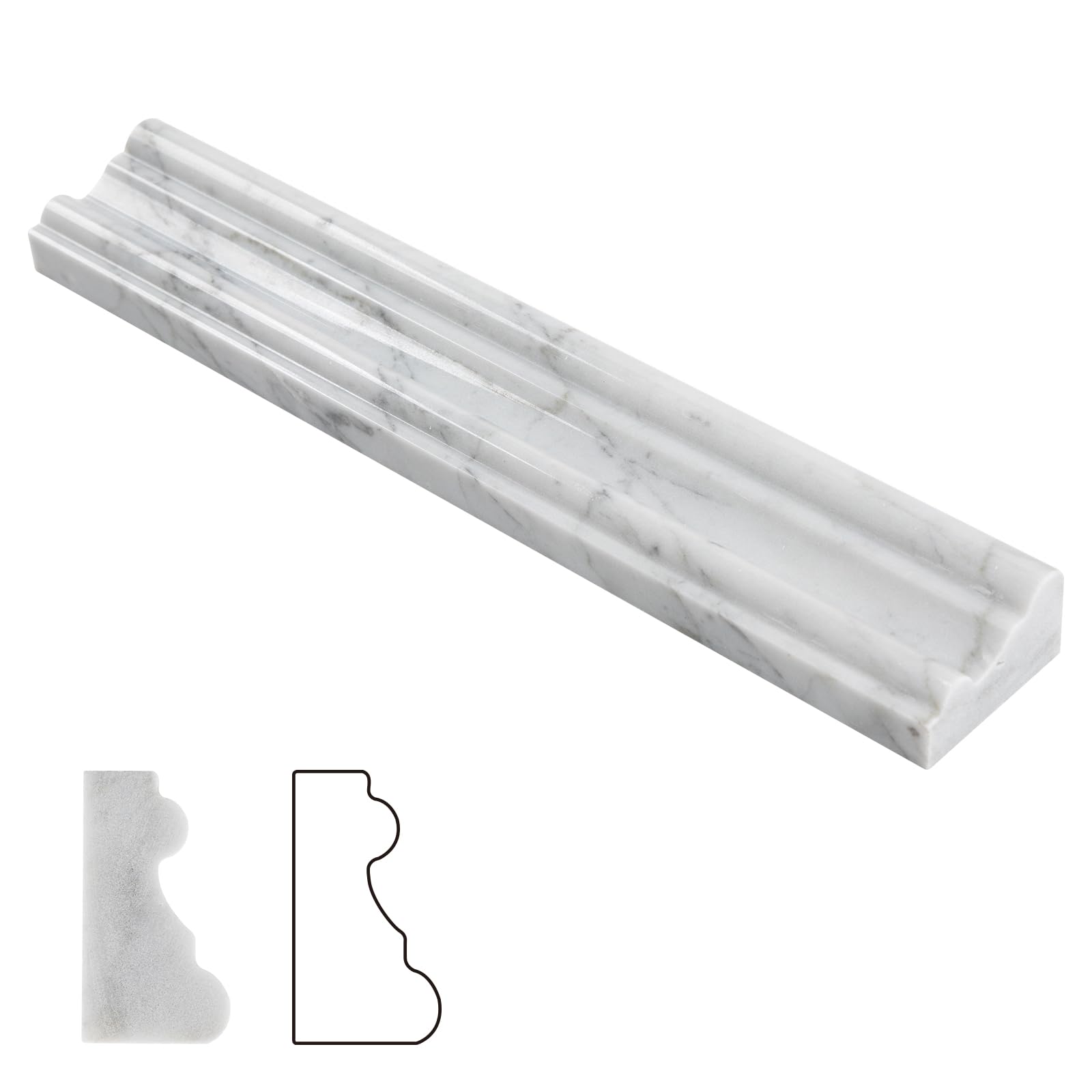 Lovdeco 10 PCS Carrara Marble Chair Rail Trim Molding, Carrara White Marble Trim Tile for Bathroom