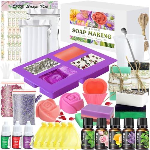 THALUNA Soap Making Kit Soap Making Kit for Adults - Shea Butter Glycerin Melt and Pour Soap Base Molds Dye Fragrances Dried Flowers DIY Craft for Kids Beginners Girls Gift Boxes for Women