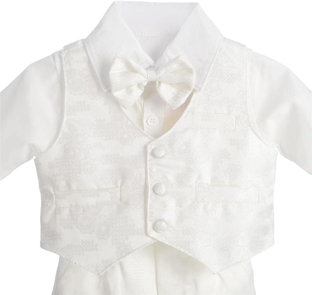Dressy Daisy Baby Boy 4 Piece Vest Suit Set Gentleman Wedding Outfit Formal Dress Wear Floral Ivory