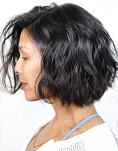 LUFFYWIG Brazilian Virgin Human Hair Lace Front Wig Short Bob Wavy with Baby Hair for Black Women 8 Inch 130 Density Natural Color
