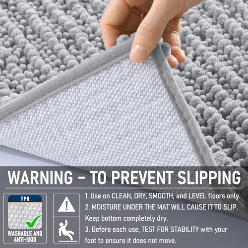 Image of OLANLY Bathroom Rug Mat 44x24, Thick Soft and Absorbent Chenille Bath Mat, Non-Slip Rubber Backing, Machine Washable Quick Dry Bath Rugs for Tub Shower Floor, Home Decor Accessories, Light Grey