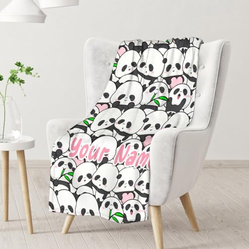 Mercuryelf Custom Panda Throw Blanket - Soft, Fuzzy & Warm - 40x50 Inches Flannel Blankets for Travel, Office - White Funny Throws Gift for Kids