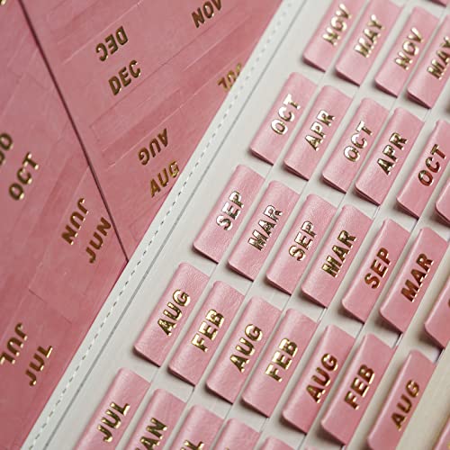 UPAFEXXI-Leather Monthly Tabs 48 Pcs Planner Tabs Calendar Month Stickers for Planners Organizing and Sorting out Notebooks(Pink)