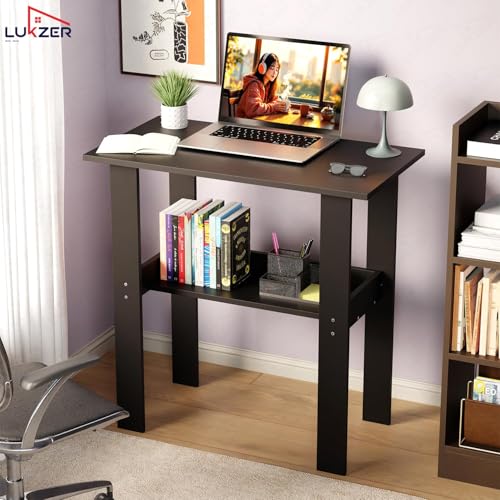 Image of Lukzer Engineered Wood Study Table | Modern Computer Desk for Home & Kids Study Room | ST-004S /Black | Compact Design Office Desk with Storage Shelf Work from Home Laptop Table Gaming Workstation