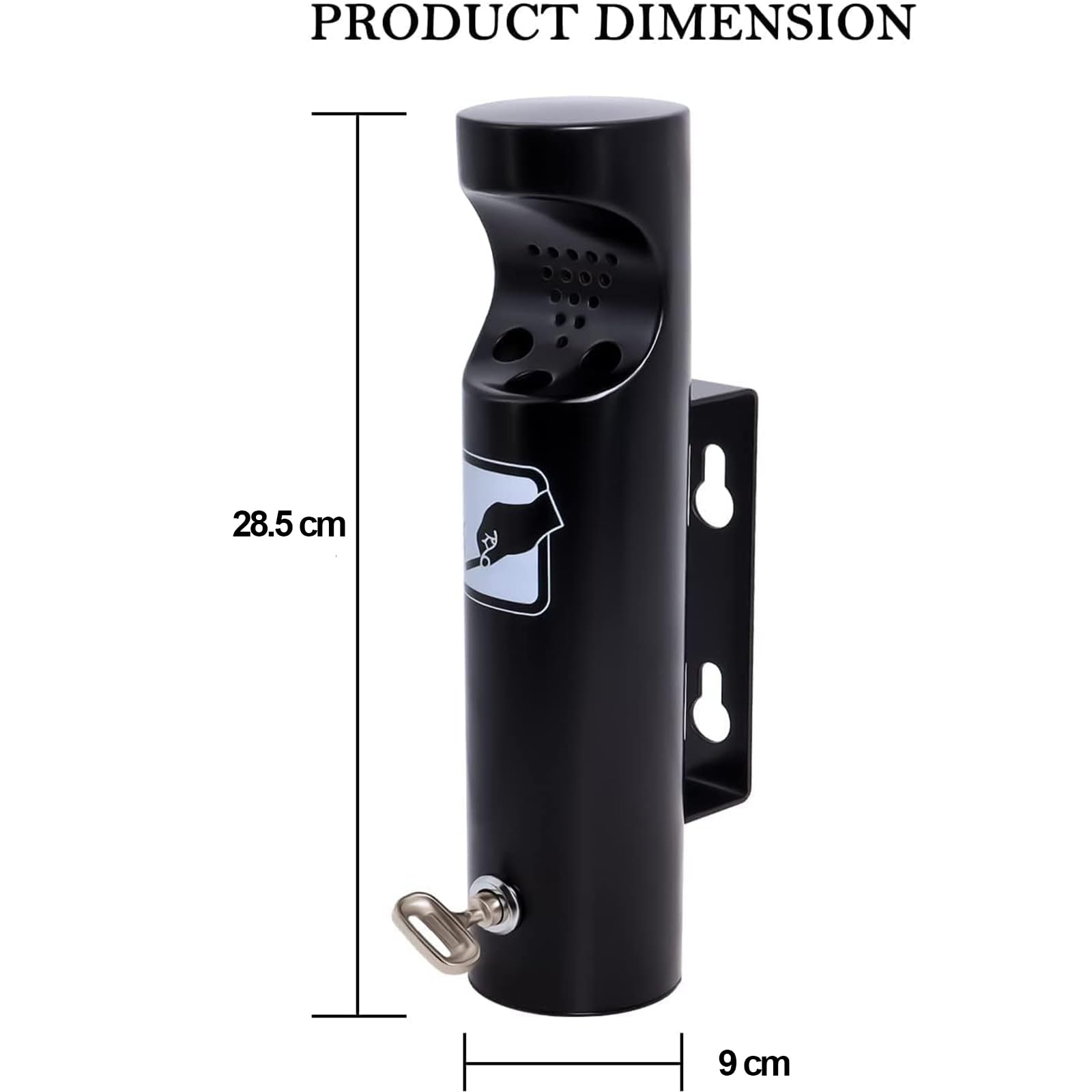 Cenicero Pared Exterior en Acero Inoxidable para Restaurantes Oficinas y Hoteles con Cerradura Poweka, 28.5cm x 9cm (Negro)