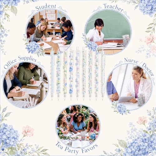 Image of Jetec 54 Pcs Coquette Blue Hydrangea Floral Pens Bulk