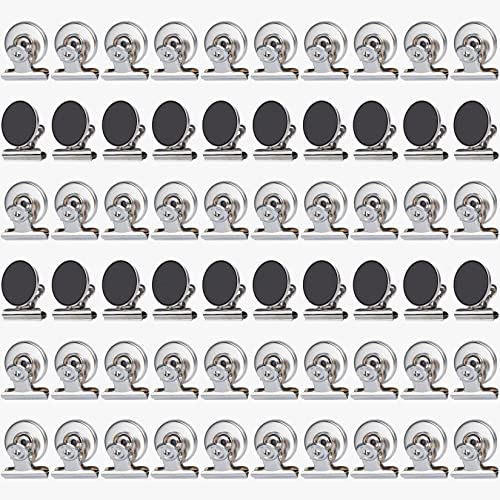 Grtard 60pack Magnetic Clips Heavy Duty, Silver Magnet Clips for Fridge, Refrigerator Magnets, Strong Magnetic Clip,Scratch Free Magnets with Clip for Refrigerator, Whiteboard, Classroom, Locker