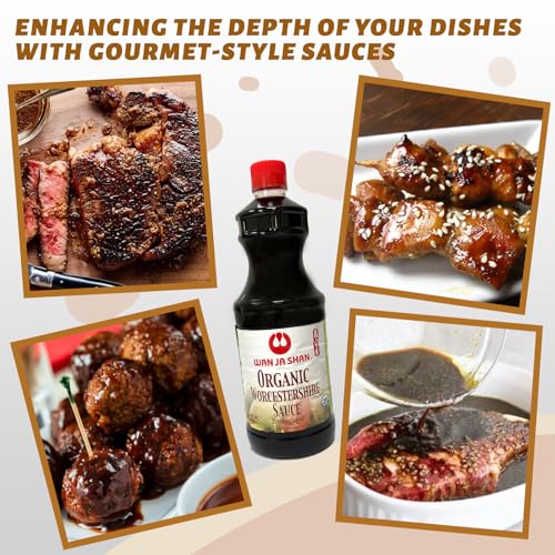Image of Wan Ja Shan Organic Worcestershire Sauce 33.8oz. USDA Organic, Umami-Rich Flavor | Marinade, Glaze, Dressing & Dipping Sauce | Gluten Free Non GMO, Vegan, Kosher Parve Great for Meats, Vegetables & Stir Fry