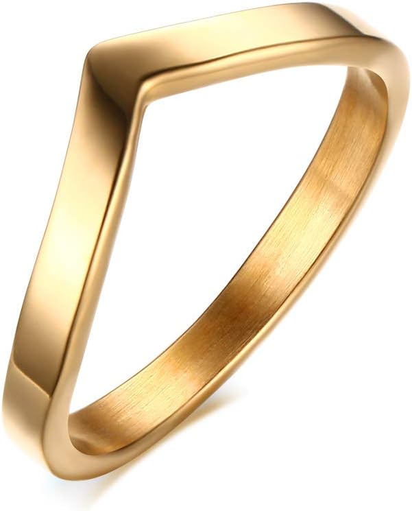 VnoxFashion 18K Gold Plated Stainless Steel Double Chevron Ring for Women,