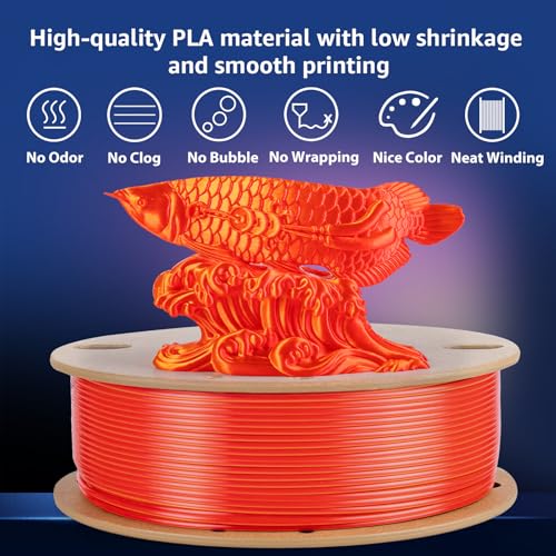 Image of Silk Triple Colors PLA+ 3D Printer Filament 1.75mm, No Tangle Shiny Filament Net Weight 250g Spool (0.55lbs), 3-in-1 Silk PLA Pro Plus, Gold+Red+Orange