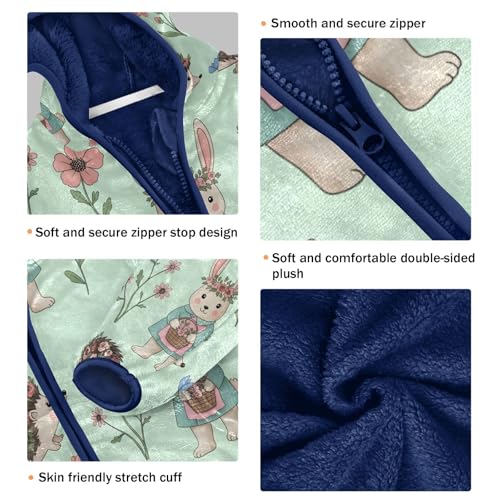 Cute Hedgehog and Rabbit Floral Toddler Fleece Jacket Girl Boys Hooded Fleece Jacket Coat Warm Outwear Zip-up 3-10T3