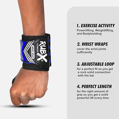 Image of RUBX Premium Wrist Wraps for Gym Workout - Adjustable Wrist Support Straps for Weightlifting, CrossFit, Powerlifting, Training - Men & Women Gym Accessories with Thumb Loop (Blue)