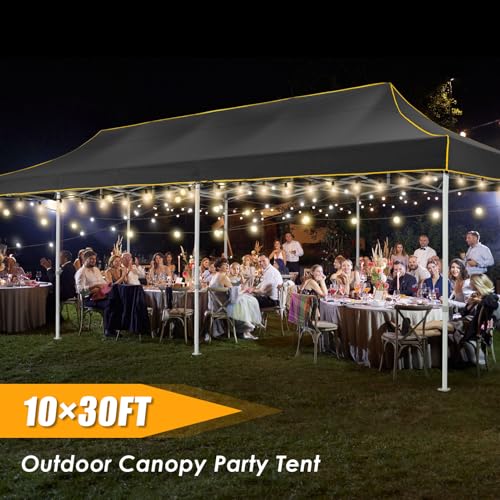 Image of HOTEEL 10x30 Heavy Duty Pop Up Canopy, Instant Commercial Gazebos for Party Wedding Event, Waterproof UV 50+ Windproof Tent with Upgraded Thick Hexagonal Legs, Equipped with Wheeled Carry Bag, Black