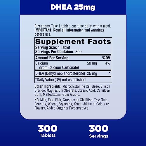 Natrol Mood & Stress DHEA 25mg with Calcium, Dietary Supplement for Balance of Certain Hormone Level and Mood Support, 300 Tablets, 300 Day Supply - Image 3