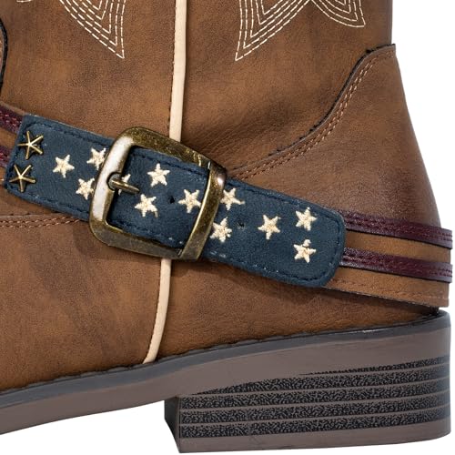 J's.o.l.e Women's Fashion Wide Square Toe Western Cowgirl Cowboy Boots Mid Calf Brown4