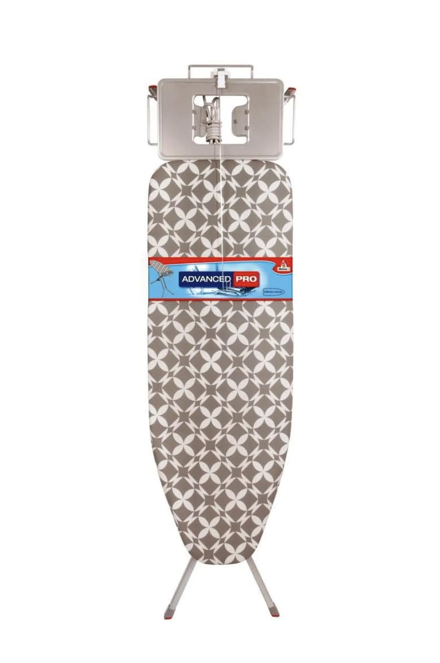 Bügelbrett Advanced PRO mit Steckdosenverlängerung, Kabelhalterung, Bügeleisenablage, rutschfest – Höhenverstellbar bis 99 cm, klappbar, 120 x 42 cm Bügelfläche