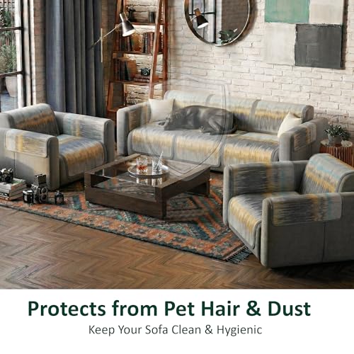 Image of Kuber Industries 5 Seater Sofa with Arm Cover | Slipcover for Living Room | Thick & Cozy | Non-Slip Comfort Sofa Cover Set | Paradise 1437 - Grey & Brown